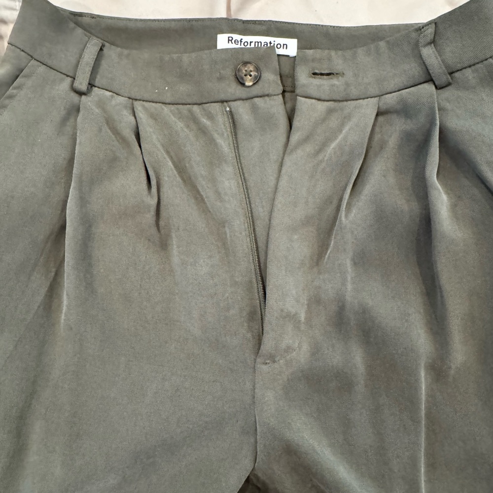 Reformation Olive Gray Pleated Trousers